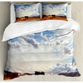 thumbnail image 1 of Western Duvet Cover Set, Horse in Monument Valley Open Sky Clouds Arizona America Landscape Print, Decorative 3 Piece Bedding Set with 2 Pillow Shams, Queen Size, Cream Blue, by Ambesonne, 1 of 3