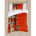 thumbnail image 1 of Western Duvet Cover Set, Image of Wild West Elements with Country Music Guitar and Cowboy Boots Retro Art, Decorative 2 Piece Bedding Set with 1 Pillow Shams, Twin Size, Beige Orange, by Ambesonne, 1 of 3