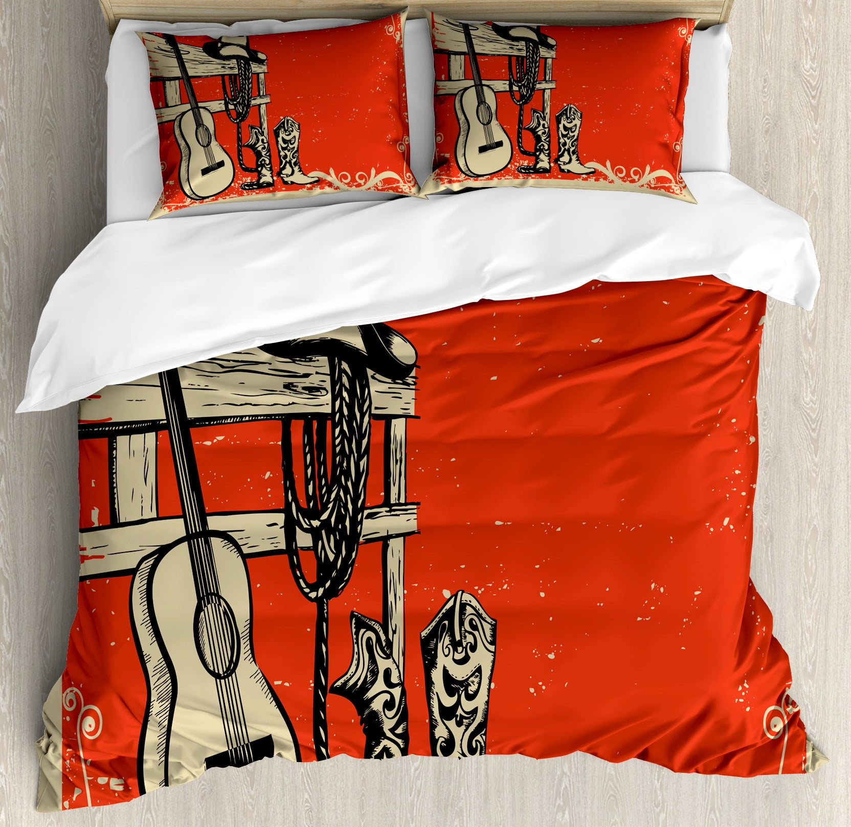 Beige and Orange Western Queen Duvet Cover Set