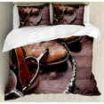 thumbnail image 1 of Western Duvet Cover Set, Old Leather Boots and Spurs Rustic Rodeo Equipment USA Style Art Picture Print, Decorative 3 Piece Bedding Set with 2 Pillow Shams, Queen Size, Brown, by Ambesonne, 1 of 3
