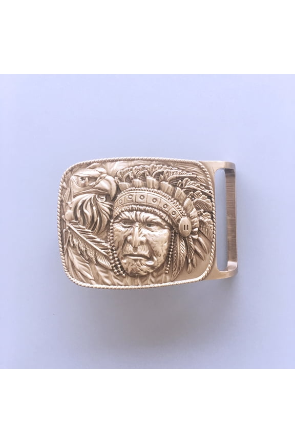 Western Eagle Chief Cowboy Solid Brass Belt Buckle