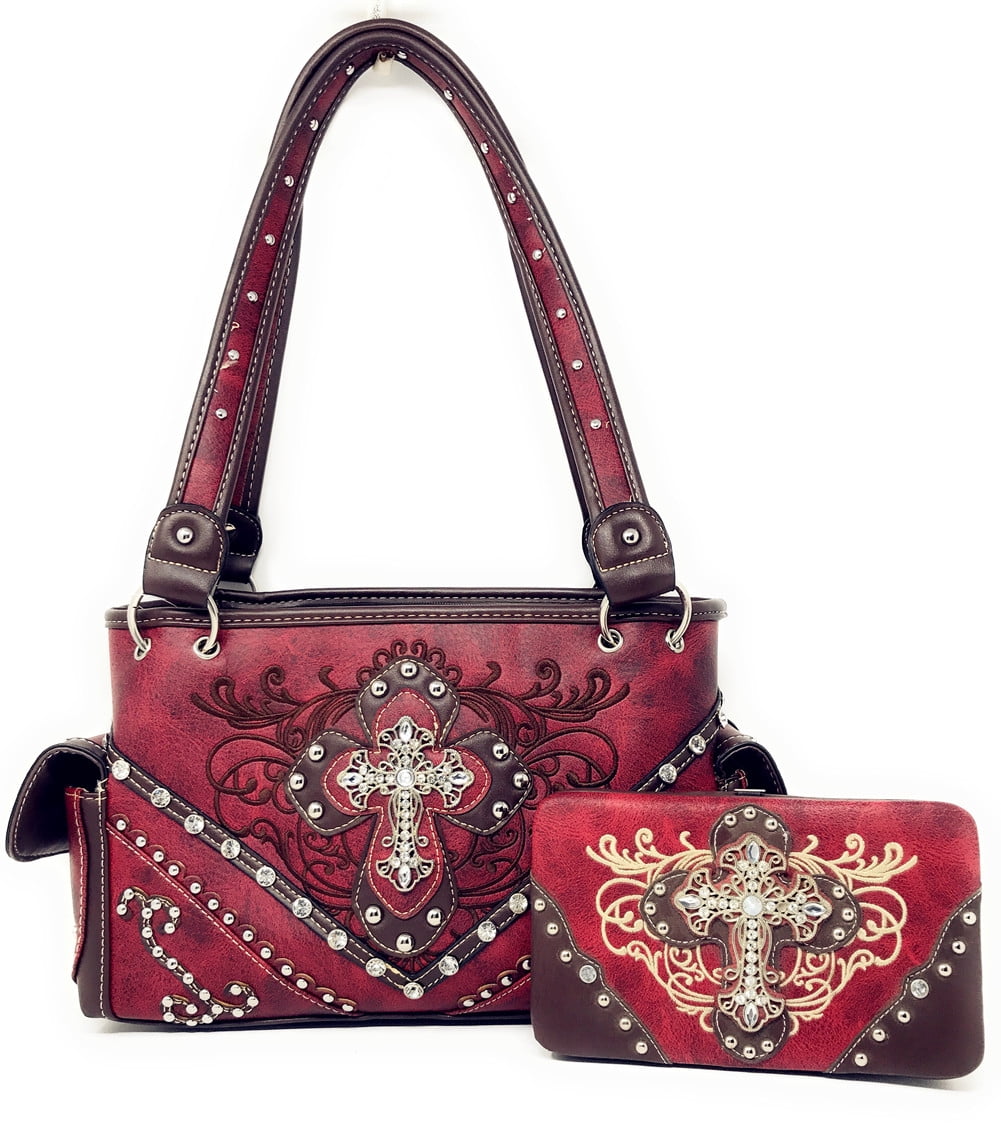 Premium Rhinestone Cross Western Embroidered Handbag Purse in 6 colors -  Walmart.com