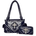 thumbnail image 1 of Western Embroidered Cross Women's Adult Purse/Wallet Set w/Rhinestone in 6 Colors, 1 of 5