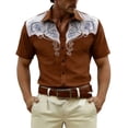 thumbnail image 1 of Western Embroidered Print Button Up Shirts for Men Short Sleeve Western Theme Breathable Blend Tee Alternative Brown M, 1 of 4