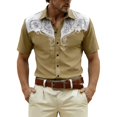 thumbnail image 1 of Western Embroidered Print Button Up Shirts for Men Short Sleeve Western Theme Breathable Blend Tee Alternative Khaki XXL, 1 of 4