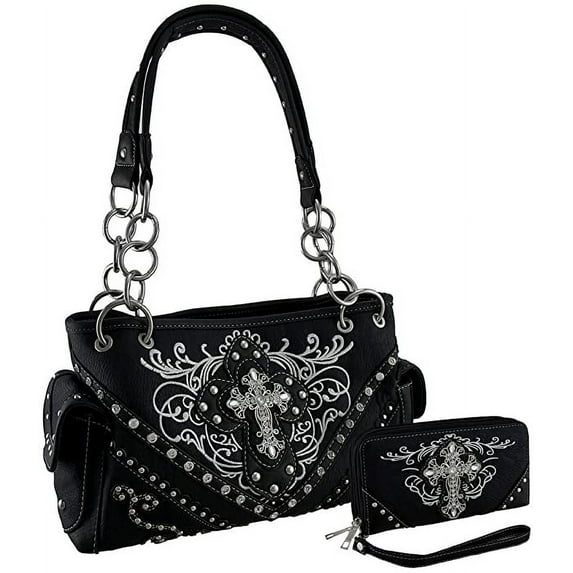 Western Embroidered Purse/Wallet Set w/Rhinestone Cross