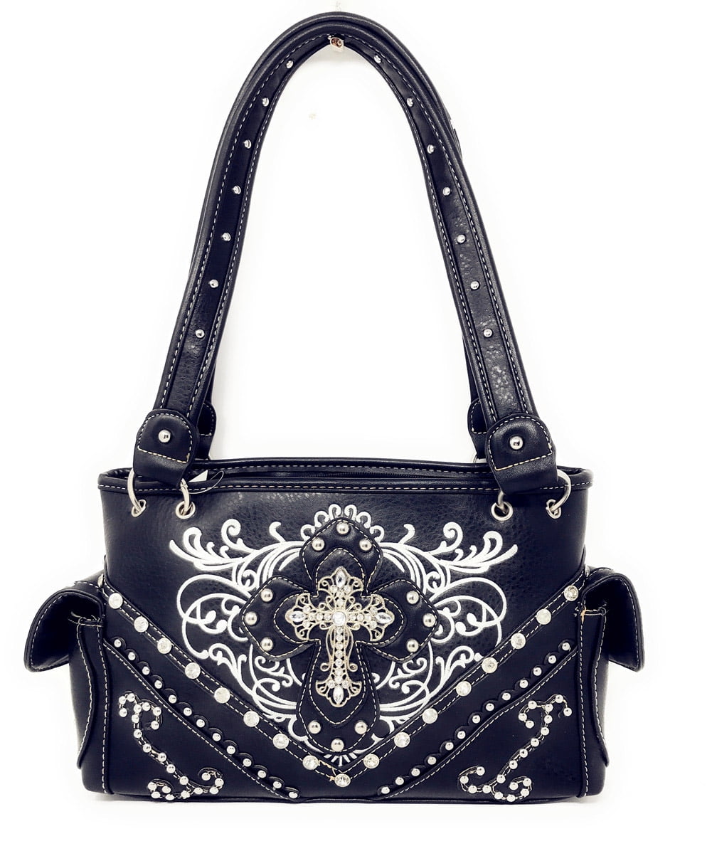 One Stud Small Bag With Chain And Rhinestone Embroidery for Woman in Black