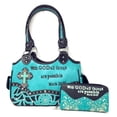 thumbnail image 1 of Western Embroidery Scripture Women Rhinestone Cross Bible Verse Handbag Wallet in 10 Colors, 1 of 6