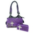 thumbnail image 1 of Western Embroidery Scripture Women Rhinestone Cross Bible Verse Handbag Wallet in 14 Colors, 1 of 2