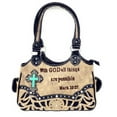 thumbnail image 1 of Western Embroidery Scripture Women Rhinestone Cross Bible Verse Handbag Wallet in 15 Colors, 1 of 4