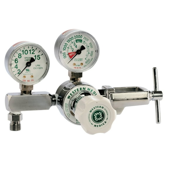 Western Enterprises M1 Series Flow Gauge Regulators, Oxygen, 2-15 LPM, CGA-870 Yoke, 3,000 psi inlet