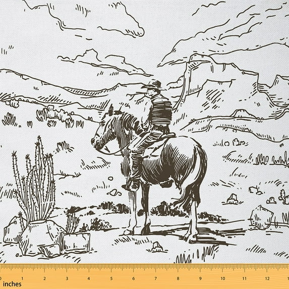 Western Fabric,Farmhouse Cowboy Fabric by the Yard,Western Country Southwest Desert Upholstery Fabric,American Wild Cactus Decorative Fabric,Vintage Hand Drawn Waterproof Fabric,2 Yards,Black White