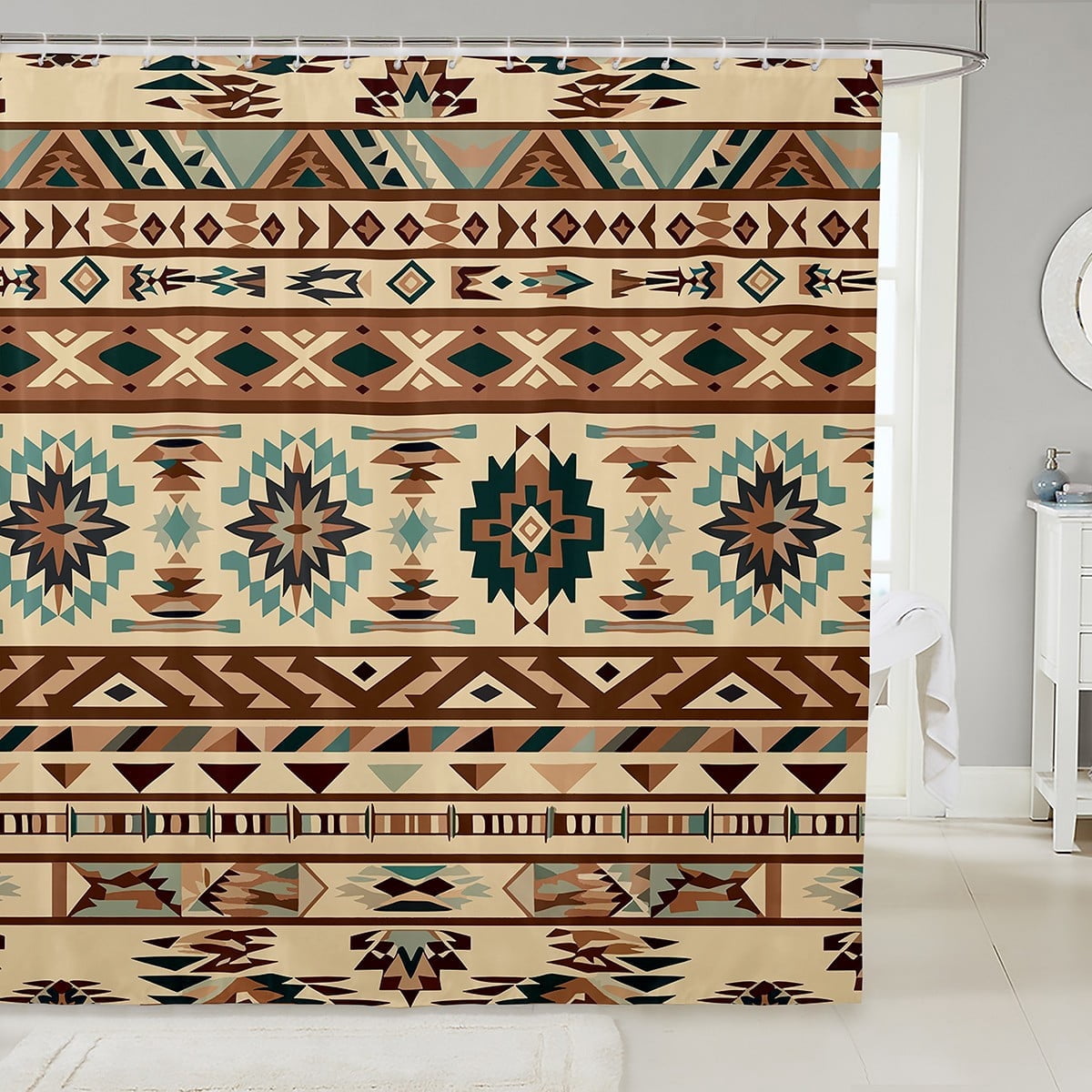 Western Fabric&nbsp;Shower&nbsp;Curtain Southwestern Geometric Aztec Bath&nbsp;Curtain 72"Wx78"L,Geometry Triangle Bathroom&nbsp;Shower&nbsp;Curtain Vintage Exotic Stripes Western Bathroom Decor Sets