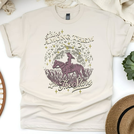 Western Faith Graphic T-Shirt – Shine Among Them Bible Verse Tee, Natural, Size 5XL