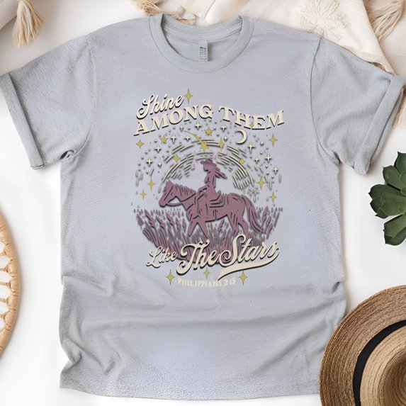 Western Faith Graphic T-Shirt – Shine Among Them Bible Verse Tee, Sport Grey, Size 3XL