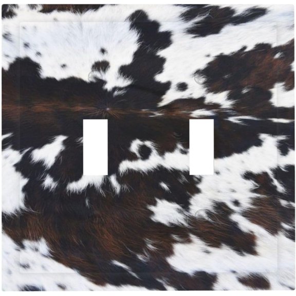 Western Farm Highland Cow Cowhide Double Toggle Light Switch Covers 2 Gang Wall Plate Dual Decorative Switchplate Cover Electrical Faceplate for Farmhouse Bathroom Bedroom Decor
