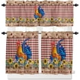 thumbnail image 1 of Western Farm Rooster Curtain Tier and Valance Set Texas Stars Kitchen 3 Piece Rod Pocket Short Window Curtains-24'''' L,Rustic Check Small Window Treatment Tiers for Half Cafe Windows/Bedroom/Bathroom, 1 of 5