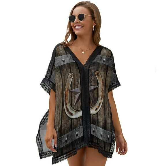 Western Farmhosue Horseshoe Texas Star Women's Swimsuit Coverup Summer Beach Cover Up Bathing Suit Dress