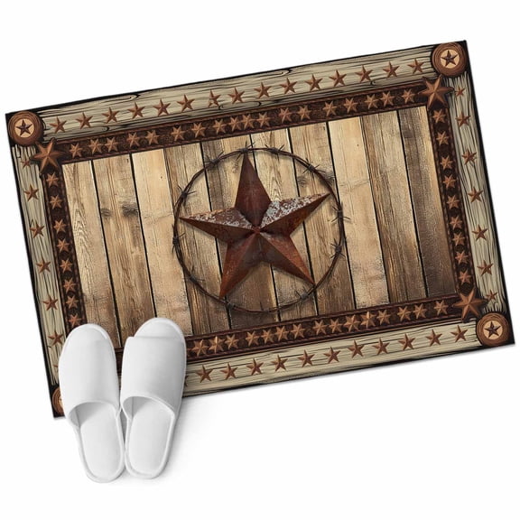 Western Farmhouse 2'x3' Rug, Primitive Rustic Country Retro Texas Star Non-Slip Soft Doormat Area Rugs for Entrance Bathroom Bedsides, Carpet for Kitchen Bedroom, Entryway Floor Mat
