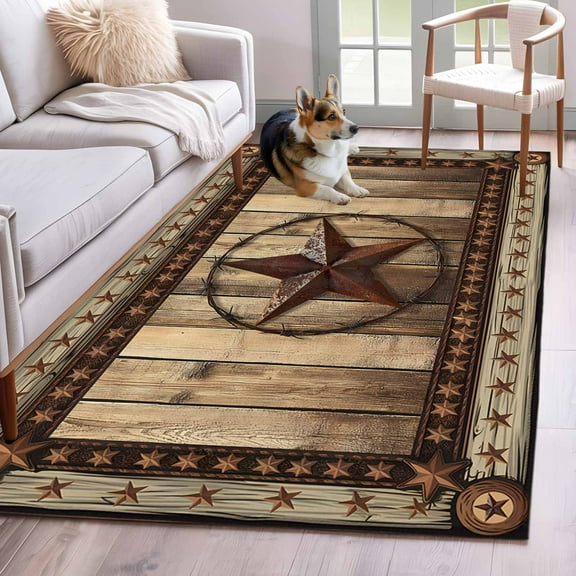 Western Farmhouse Area Rug 3x5 Washable Rug Non Slip Primitive Rustic Country Retro Texas Star Large Area Rug Indoor Floor Carpet for Entryway Bedroom Kitchen Living Room Office Dining Room Nursery
