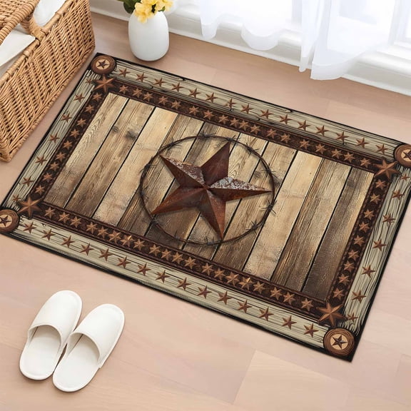 Western Farmhouse Bathroom Mats 2x3 FT,Non Slip Small Kitchen Mat,Primitive Rustic Country Retro Texas Star Washable Soft Backed Front Door Throw Rugs Indoor Outdoor Doormats for Entryway Sink