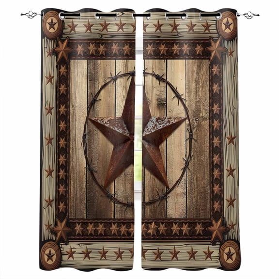 Western Farmhouse Blackout Curtains 45 Inches Long, Primitive Rustic Country Retro Texas Star Thermal Insulated Black Out Curtains, Darkening Window Curtain for Bedroom Living Room 52"x45" 2 Panels