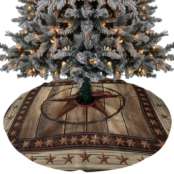 Western Farmhouse Christmas Tree Skirt 36 Inches, Primitive Rustic Country Retro Texas Star Xmas Trees Skirt Mat Cover Decorations for Holiday Party Indoor Outdoor