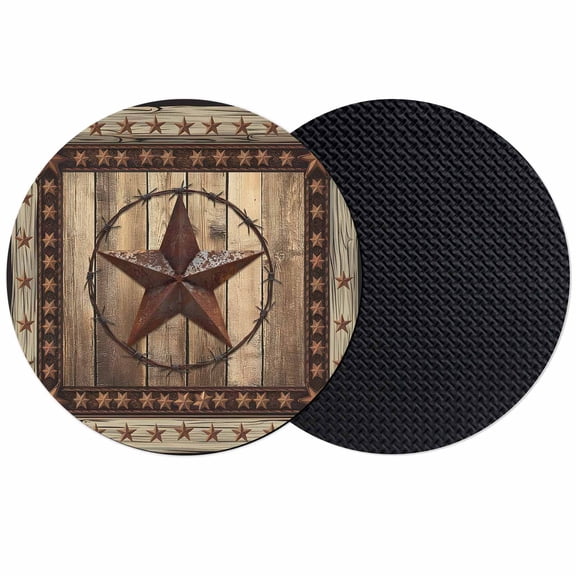 Western Farmhouse Coasters Set of 2, Primitive Rustic Country Retro Texas Star Absorbent Coasters for Drinks, Coaster for Bar Office Dining Coffee Table Accessories Decor, Non Slip Round Desk Coaster