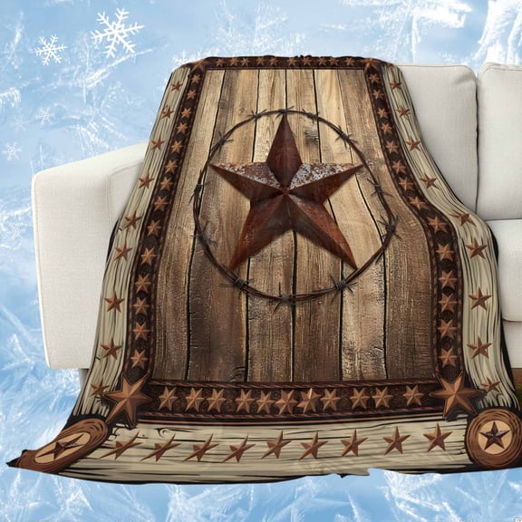 Western Farmhouse Cooling Blanket,Lightweight Summer Throw Blanket with Double Sided Cold Effect,Primitive Rustic Country Retro Texas Star Picnic Blankets Bed Sheet for Hot Sleepers 30"x40"