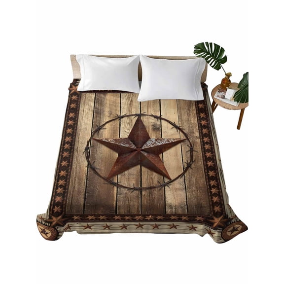 Western Farmhouse Flat Sheets Only Queen Size, Soft Breathable Bed Top Sheets for Mattress, Primitive Rustic Country Retro Texas Star Luxury Bedding Flat Sheets for Home Hotel Bedroom Bed Protection