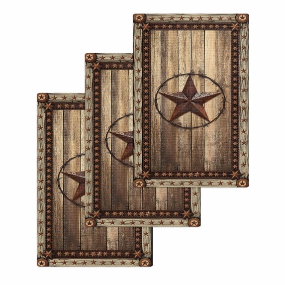 Western Farmhouse Hand Towels Set,Waffle Weave Kitchen Towels 3Pcs,Primitive Rustic Country Retro Texas Star Microfiber Hair Face Bath Tea Towel Absorbent Cleaning Dish Cloths 15.7"x23.6"