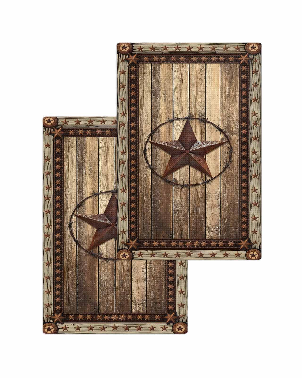 Western Farmhouse Kitchen Dish Towels for Drying Dishes Set of 2, Rustic Country Texas Star Retro Waffle Weave Microfiber Terry Hand Tea Bathroom Towels Quick Dry & Absorbent Towel 15.7x23.6