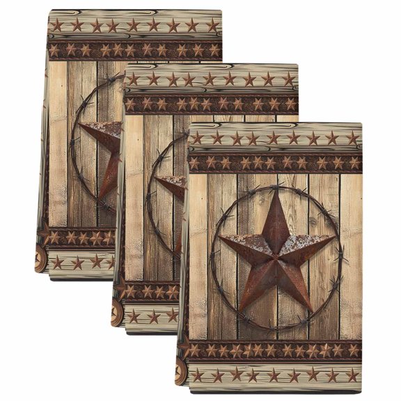 Western Farmhouse Kitchen Towels Set of 3, Primitive Rustic Country Retro Texas Star Soft Microfiber Dish Towels, Absorbent Washable Dishcloths for Kitchen Cleaning, Drying Dishes, 18x28 Inches