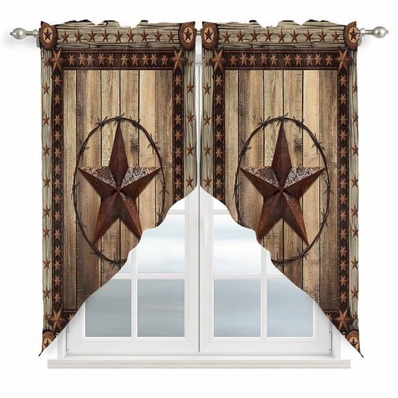 Western Farmhouse Kitchen Window Curtains, Swag Curtains Valance for Bedroom Living Room Bathroom, Primitive Rustic Country Retro Texas Star Rod Pocket Window Curtain Block Drapes 2 Panels 36"x63"