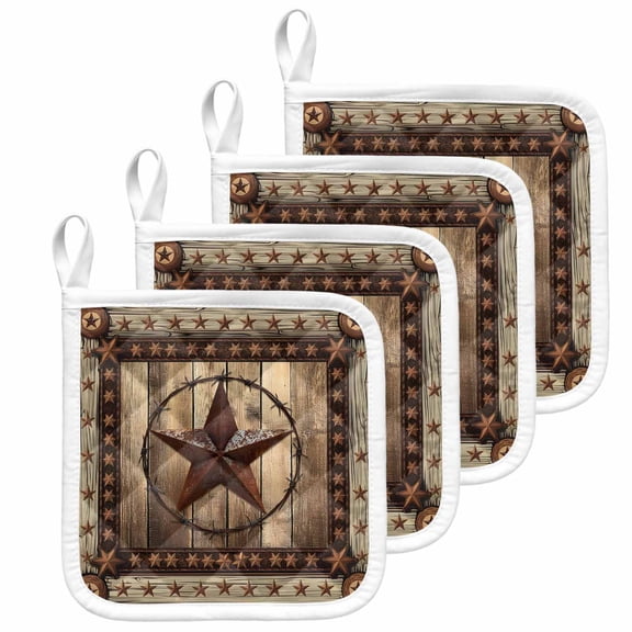 Western Farmhouse Pot Holders for Kitchen Heatproof Potholder, 4 Pack Primitive Rustic Country Retro Texas Star Hot Pads Multipurpose Oven Pads Cloth Potholders Trivet for Cooking and Baking