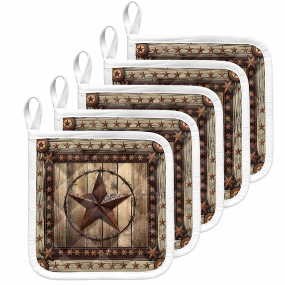 Western Farmhouse Pot Holders for Kitchen Heatproof Potholder, 5 Pack Primitive Rustic Country Retro Texas Star Hot Pads Multipurpose Oven Pads Cloth Potholders Trivet for Cooking Baking