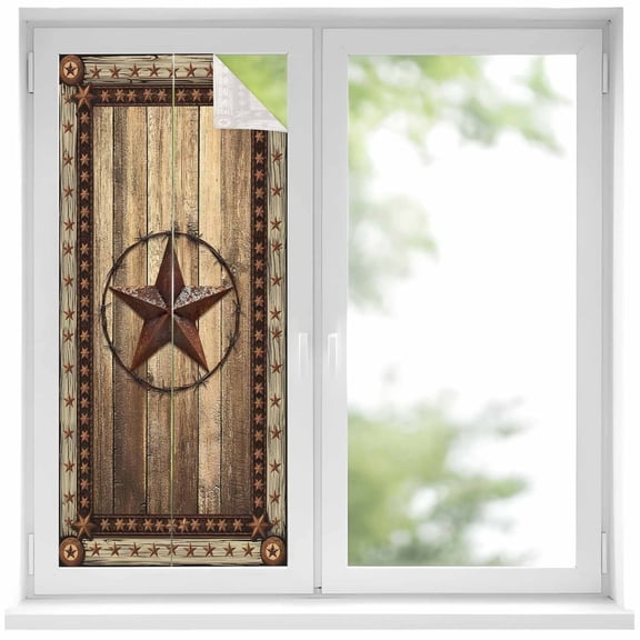 Western Farmhouse Privacy Window Film,Decorative Frosted Glass Window Film,Primitive Rustic Country Retro Texas Star Reusable Peel Stick Static Cling for Home Bathroom Office Glass Door 17.7"x39.3"