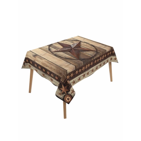 Western Farmhouse Rectangle Tablecloth, Primitive Rustic Country Retro Texas Star Waterproof & StainResistant Tablecloth, Oil-proof Table Cover for Dining/Party/Wedding/Camping/Buffet 52x70 In