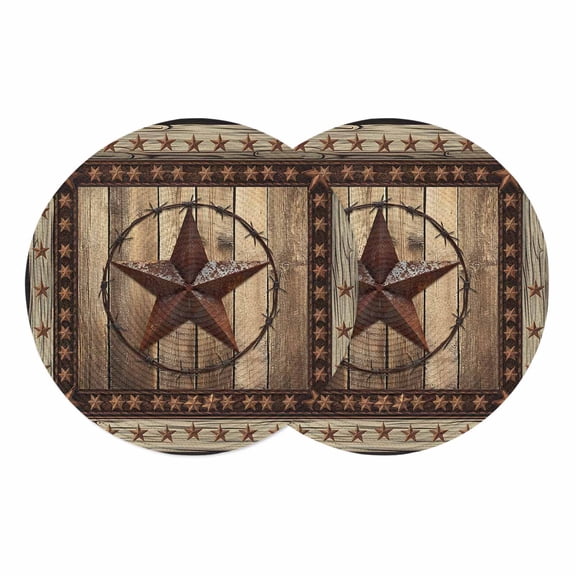 Western Farmhouse Round Placemats Set of 2 Primitive Rustic Country Retro Texas Star Place Mats Indoor Woven Table Mats Washable Heat-Resistance Braided Dining Table Placemats for Kitchen 13 Inch