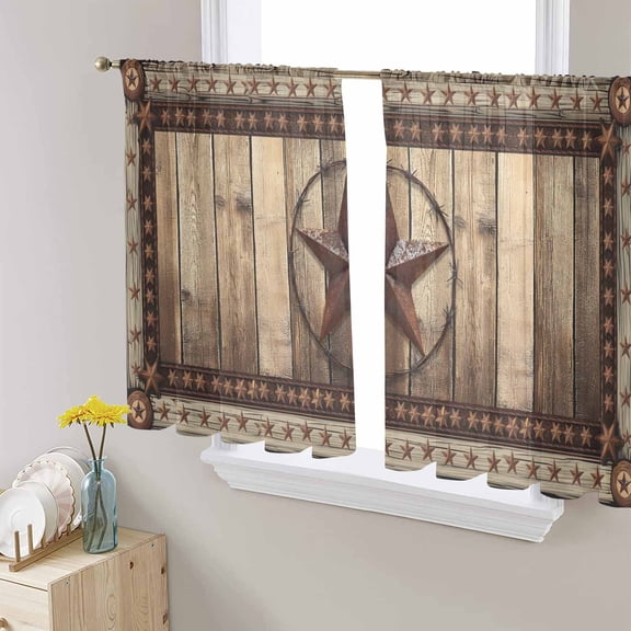 Western Farmhouse Sheer Curtains 45 Inch Length 2 Panels Set for Living Room/Bedroom, Primitive Rustic Country Retro Texas Star Curtain Sheers Drapes Rod Pocket Curtains Window Treatment 52''x45''x2