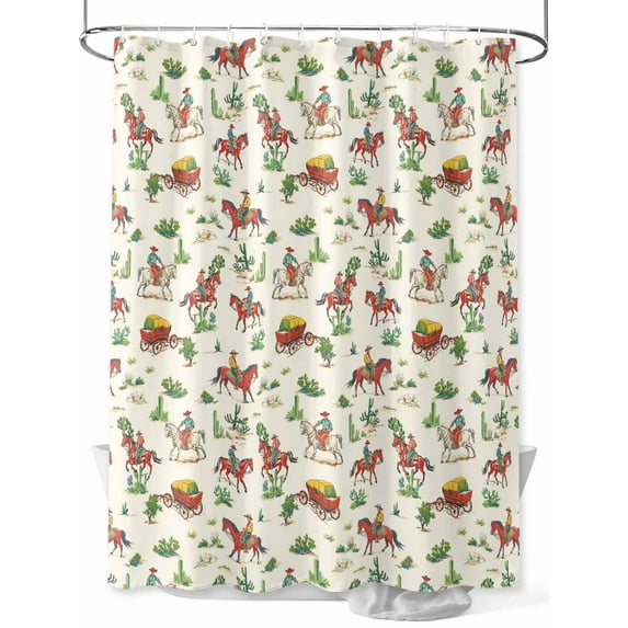 Western Farmhouse Shower Curtain, Cactus Cowboy Horse Bathroom Decor Curtains Set with Hooks, Brown Yellow Green Waterproof Fabric Home Accessories, Stall 36 X 72 Inch