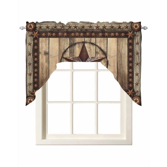 Western Farmhouse Swag Curtains for Kitchen Primitive Rustic Country Retro Texas Star Valances for Windows Rod Pocket Small Window Treatment Topper for Cafe Bedroom Bathroom Decor 56x36 Inch