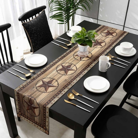 Western Farmhouse Table Runner 36 Inches Small - Primitive Rustic Country Retro Texas Star Kitchen Dining Burlap Linen Tablerunner for Small/Round/Square/Wedding/Coffee/Dining Table Party 13 x 36