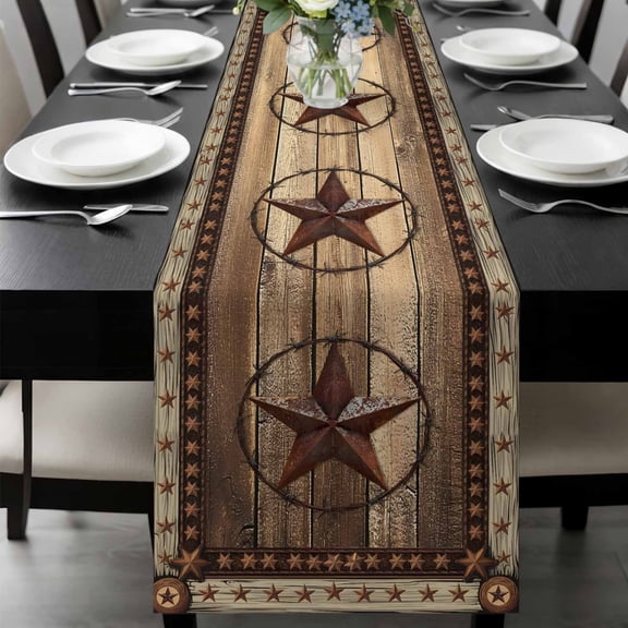 Western Farmhouse Table Runner 48 Inches Long, Primitive Rustic Country Retro Texas Star Kitchen Coffee Dining Table Decoration for Home Party Birthday Wedding Home Decor 13x48 Inches