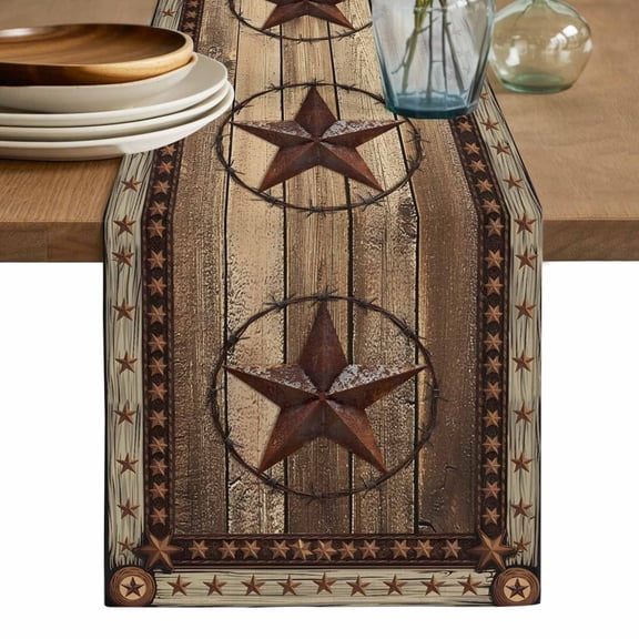 Western Farmhouse Table Runner, Primitive Rustic Country Retro Texas Star Washable Cotton Linen Table Runners 48 Inches Long, Dresser Scarf Runner for Nightstand/Coffee/End Tables 13''x48''