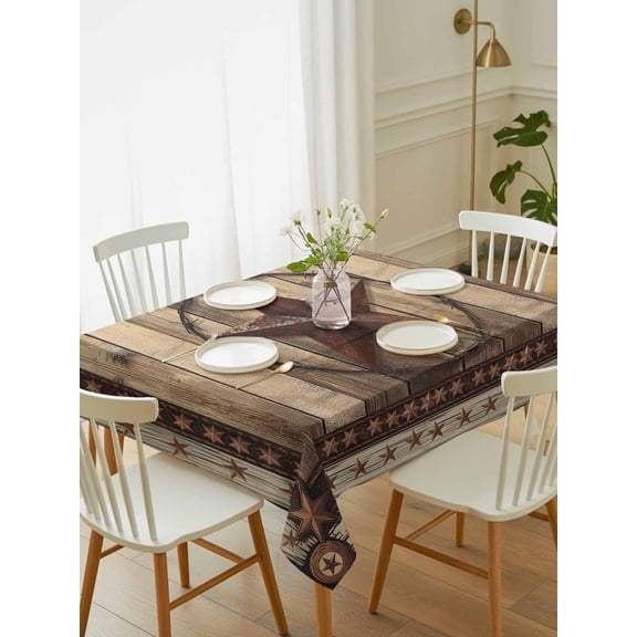 Western Farmhouse Tablecloth Rectangle Table Cloth 52x70, Waterproof Tablecloth Outdoor Table Cloth, Primitive Rustic Country Retro Texas Star Washable Table Cover for Kitchen Dinning Party