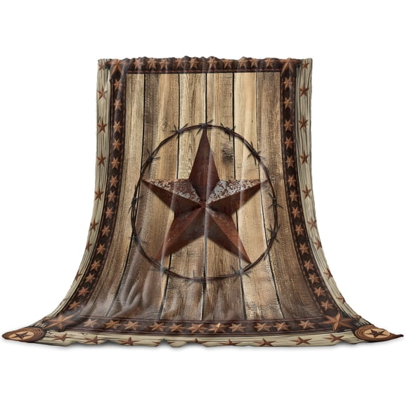 Western Farmhouse Throw Blanket for Couch,Soft Lightweight Flannel Fleece Blanket,Primitive Rustic Country Retro Texas Star Microfiber Plush All Season Decorative Blankets for Sofa Office Lap 30"x40"
