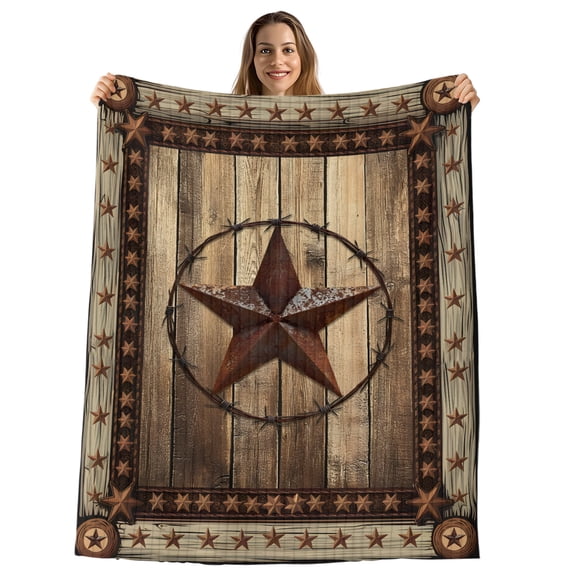 Western Farmhouse Throw Blanket,Flannel Fleece Blanket with Striped Design for Couch,Primitive Rustic Country Retro Texas Star Soft Breathable All Season Plush Blankets for Sofa Office Chair 30"x40"