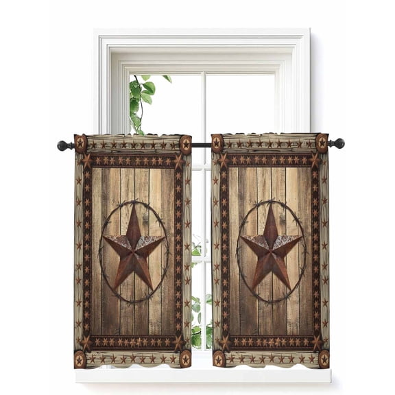 Western Farmhouse Tier Curtains 45 Inch Length,Sheer Curtains for Bedroom Living Room Window Primitive Rustic Country Retro Texas Star Small Half Window Kitchen Curtains & Drapes 27.5"x45" 2 Panels