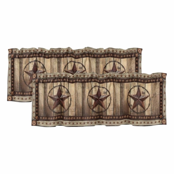 Western Farmhouse Valances for Windows,Light Filtering Kitchen Curtain Valances 2 Panels,Primitive Rustic Country Retro Texas Star Rod Pocket Short Window Treatments for Living Room Bedroom 54"Wx18"L
